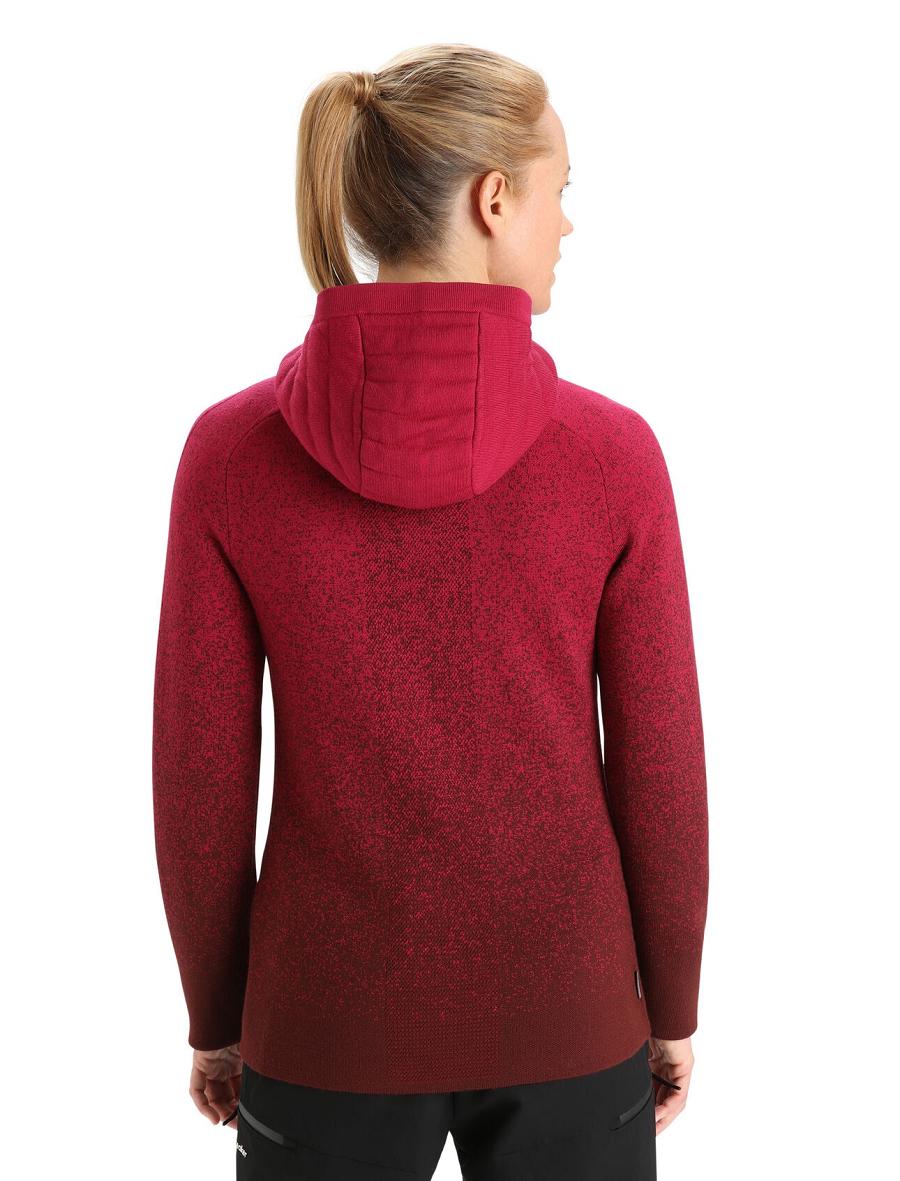 Cherry / Espresso Women's Icebreaker ZoneKnit™ Merino Insulated Long Sleeve Zip Into the Deep Hoodie | USA 1679QMAZ